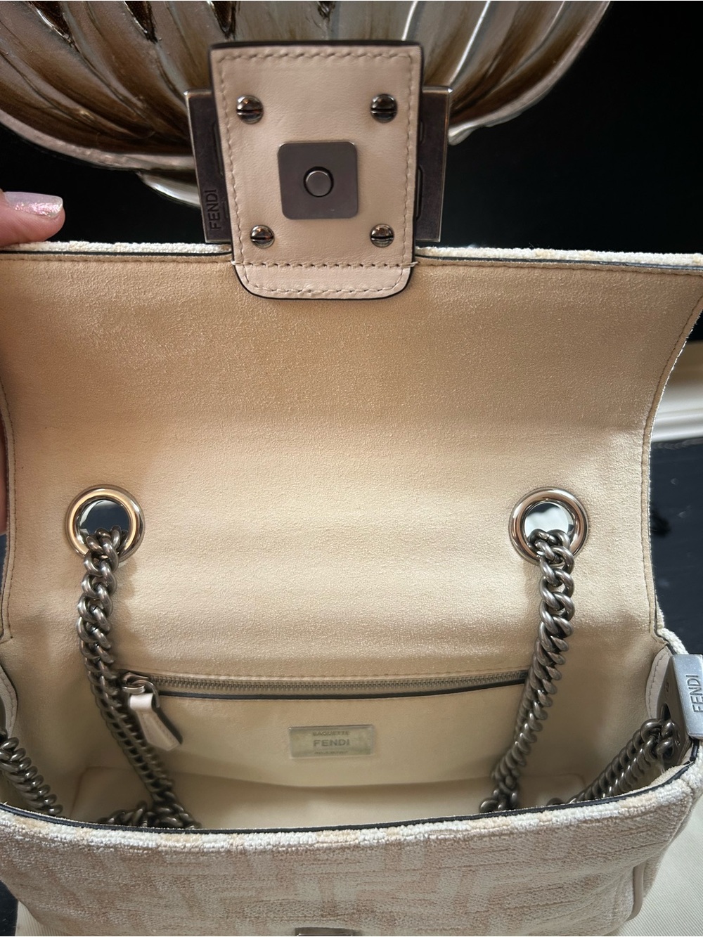 Fendi FF Baguette in Chenille with Gun Metal Hardware - Picture 6 of 14